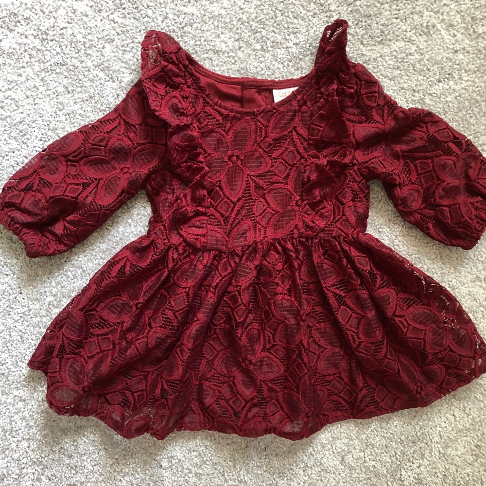 Adorable maroon lacy dress for girls